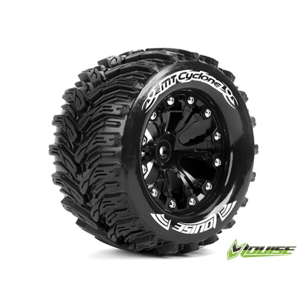 Louise LT3226B MT-CYCLONE Monster Truck Tires on 0-Offset Black 2.8" Wheels