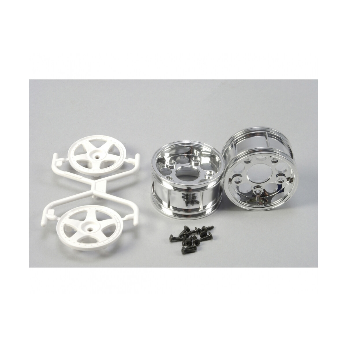1:10 Wheels (2) 5-Spoke Chr./white 30mm box
