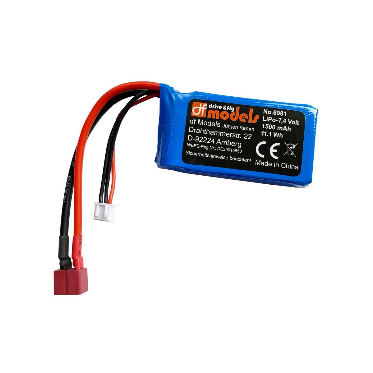 DF-Models LiPo Akku 2S - 7,4 Volt - 1500mAh - T-Plug 6981