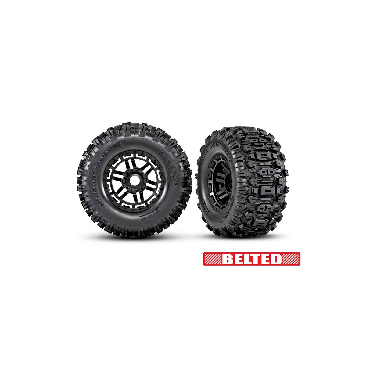 Traxxas Sledgehammer BELTED Reifen auf Felge schwarz 17mm...