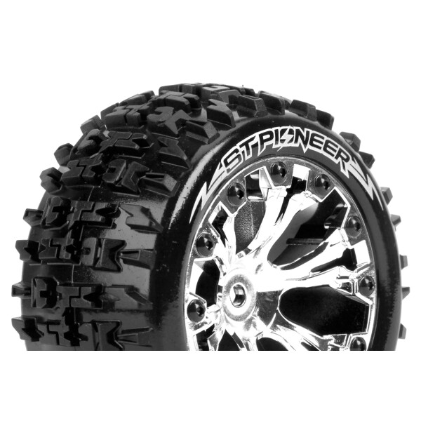 Louise RC - ST-PIONEER - 1-10 Stadium Truck Tire Set - Mounted - Soft - Chrome 2.8 Wheels - 0-Offset - Hex 12mm Louise RC - ST-PIONEER - 1-10 Stadium Truck Tire Set - Mounted - Soft - Chrome 2.8 Wheels - 0-Offset - Hex 12mm