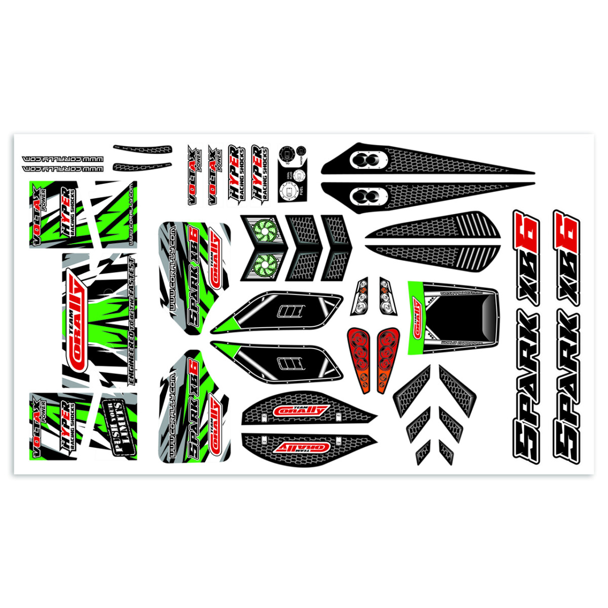 Team Corally - Body Decal Sheet - Spark XB6 - Green- 1 pc...