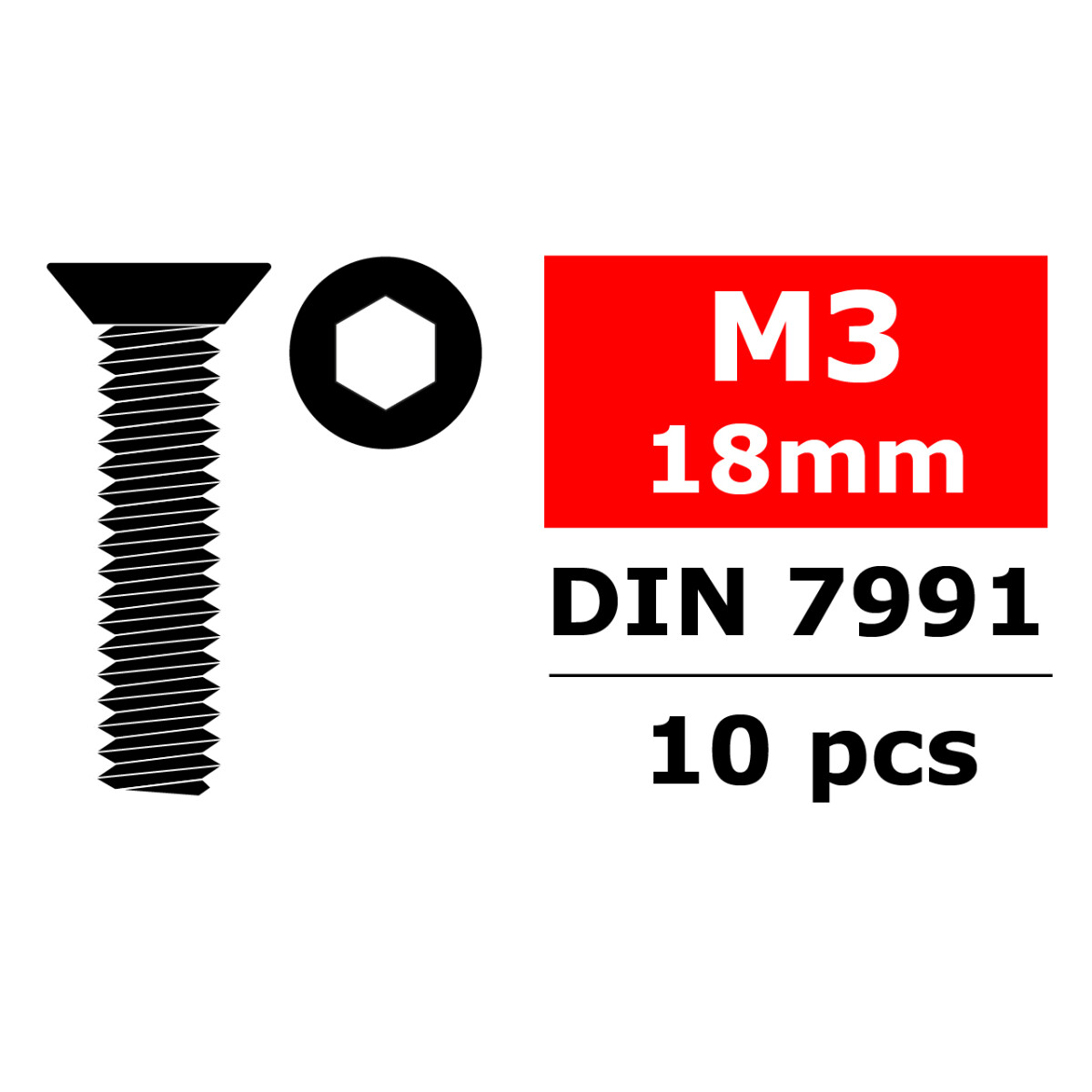 Team Corally - Steel Screws M3 x 18mm - Hex Flat Head -...