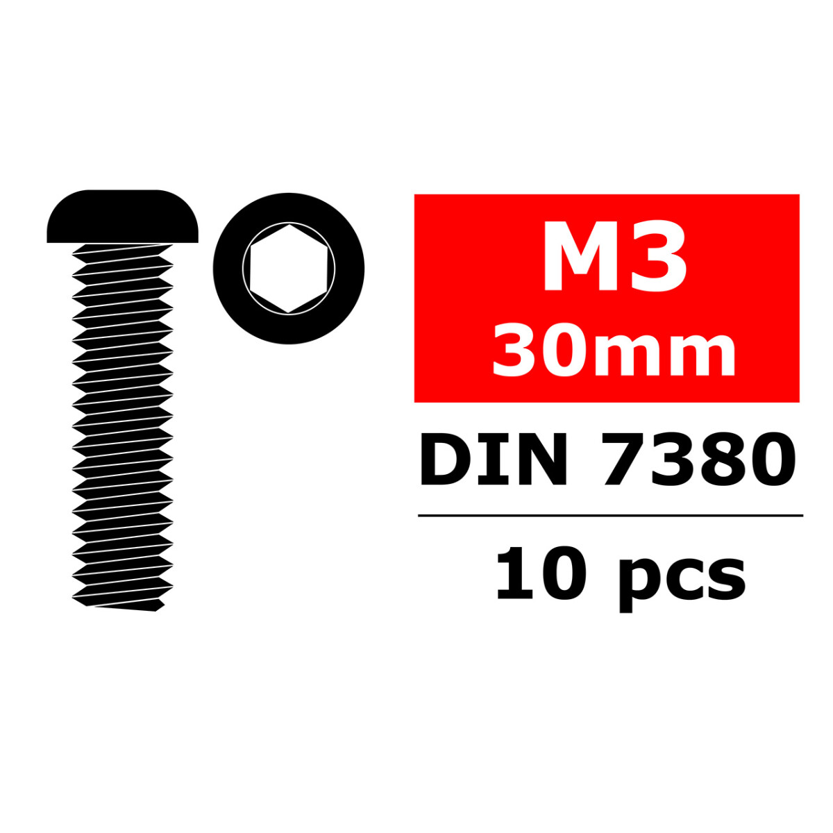 Team Corally - Hex Button Head Screw - M3x30 - Steel - 10...